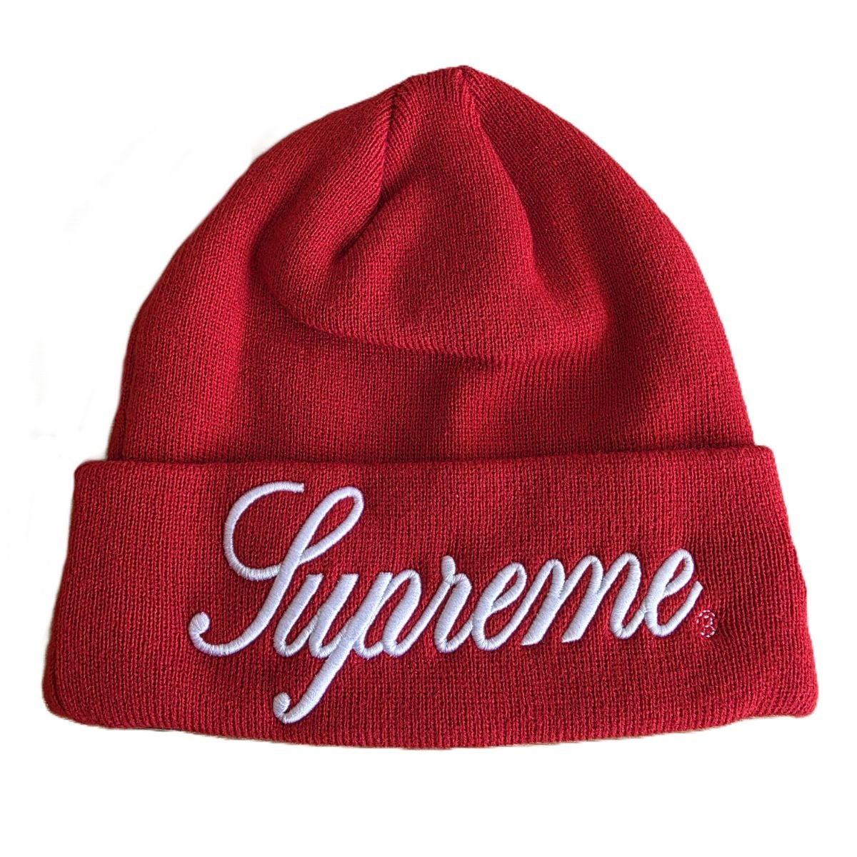 Supreme シュプリーム 24AW New Era Script Beanie ニューエラ ロゴ 刺繍 ニット帽 ビーニー ニットキャップ アクリル レッド メンズ【中古】