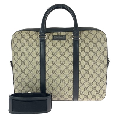 美品 GUCCI グッチ 2way ベージュ ブラック シルバー金具 GGスプリームキャンバス レザー/ ビジネスバッグ ブリーフケース ショルダーバッグ 601382 【中古】