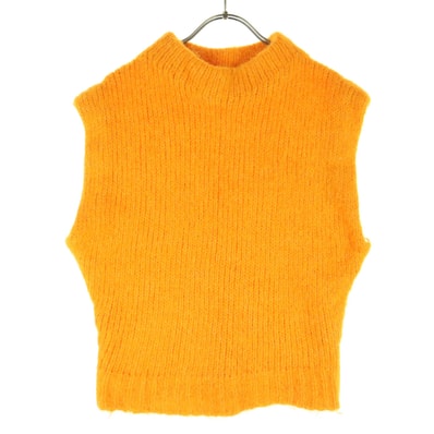 ZARA ザラ アルパカ混 ウール混 ノースリーブ ハイネック ニットベスト M オレンジ