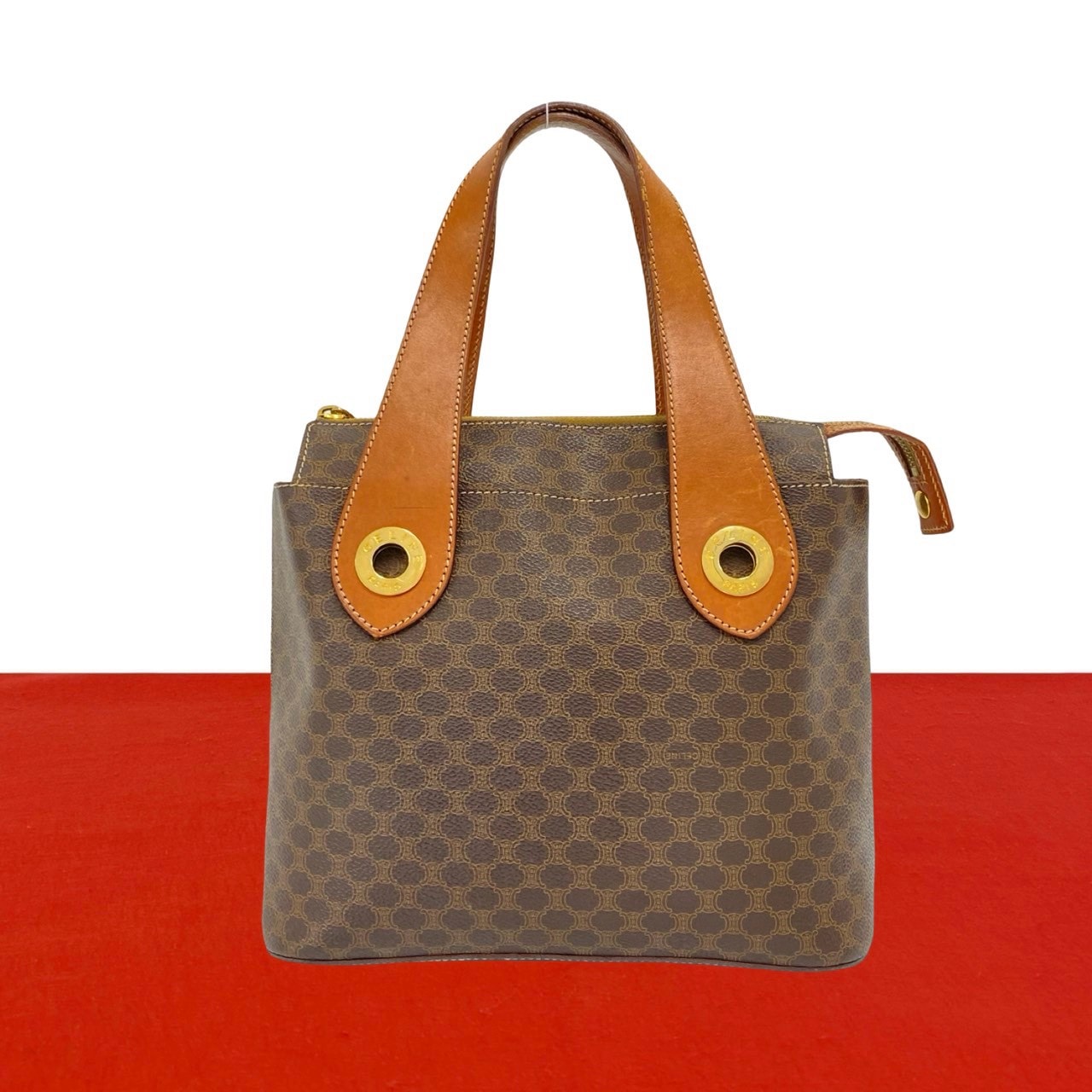CELINE セリーヌ マカダム ブラゾン 柄 サークルロゴ 金具 レザー PVC ハンドバッグ ブラウン
86669
