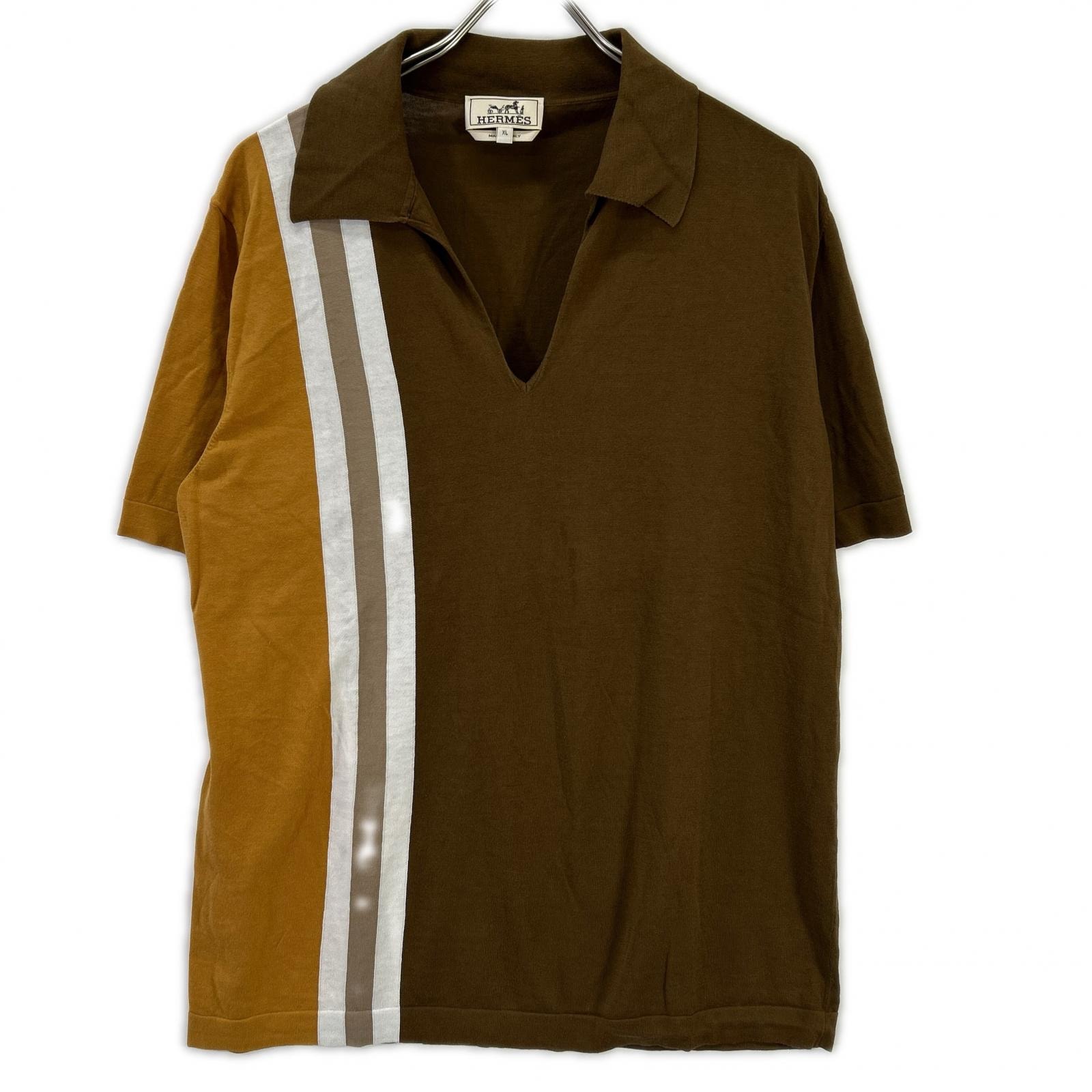 エルメス ブラウン スキッパーニットポロシャツ XL