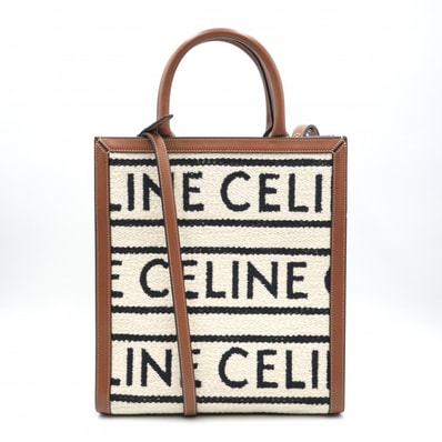 CELINE(セリーヌ)スモール バーティカル カバ 2WAYトートバッグ ショルダーバッグ ロゴ テキスタイル レザー ナチュラル タン レディース 【中古】
