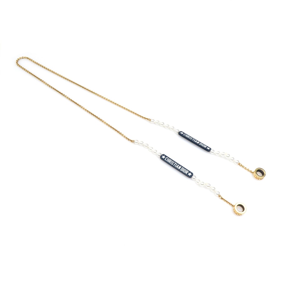 クリスチャンディオール Christian Dior  AirPods チェーン メタル ネイビー/ホワイト/ゴールド レディース【中古】 h32135a