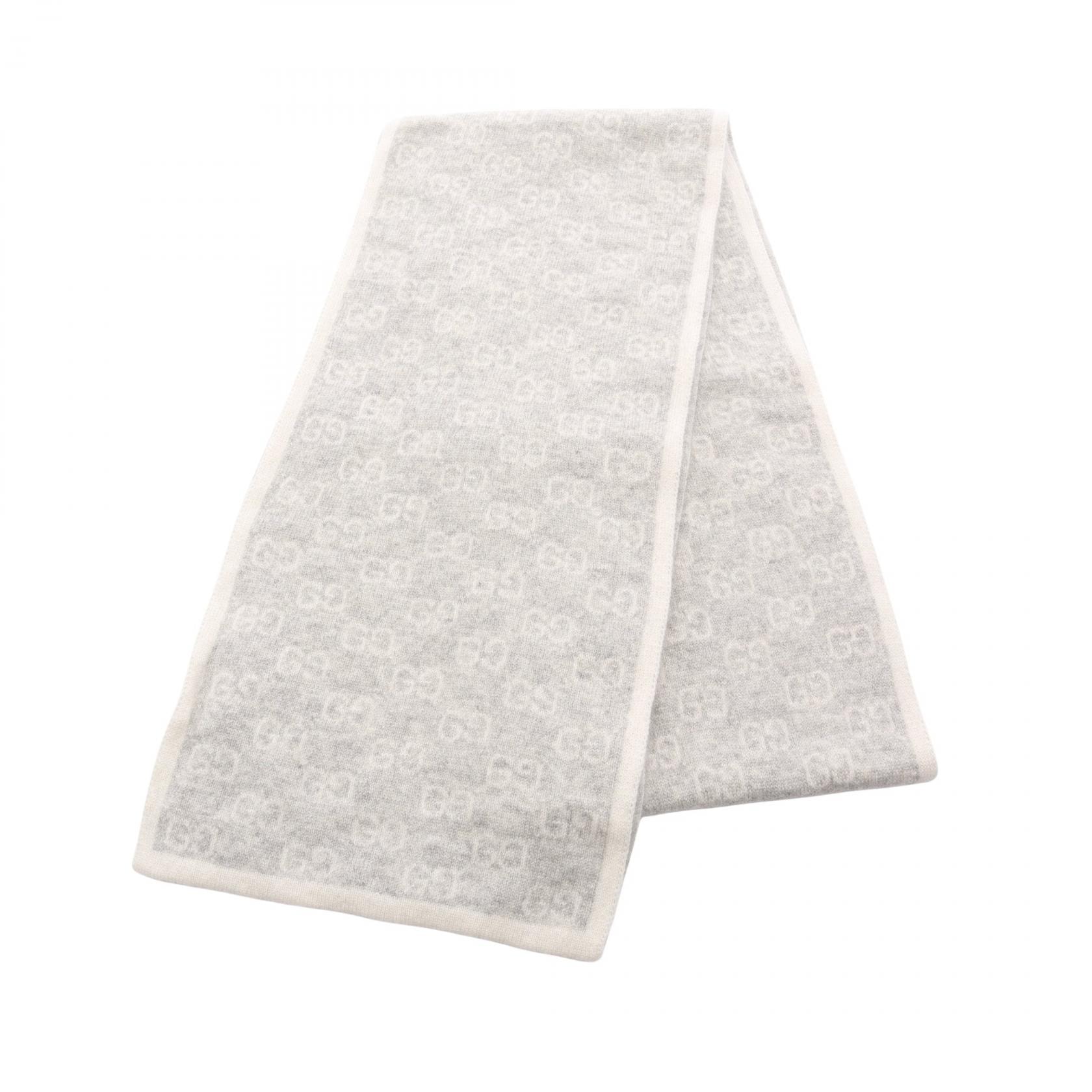 グッチ GUCCI GG柄 マフラー 衣料品 カシミヤ メンズ レディース グレー系 / アイボリー系 387575 【中古】