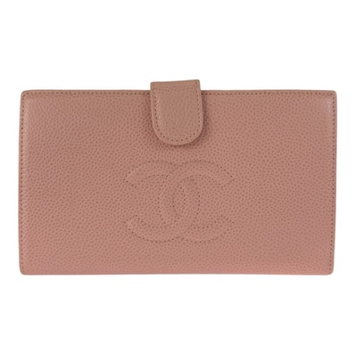 美品 CHANEL シャネル ヴィンテージ ココマーク ピンク ゴールド金具 レザー 長財布 ロングウォレット 601799 【中古】