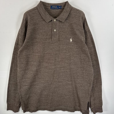 古着 ポロ・ラルフローレン POLO RALPH LAUREN 長袖 ポロシャツ ワンポイント ロゴ 刺繍 大きいサイズ 混色生地 XL ブラウン系 無地 メンズ