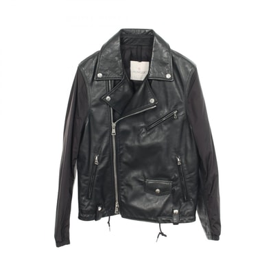 モンクレール MONCLER MASSART 切替 ライダースジャケット 衣料品 アウター ナイロン レザー メンズ ブラック系 【中古】
