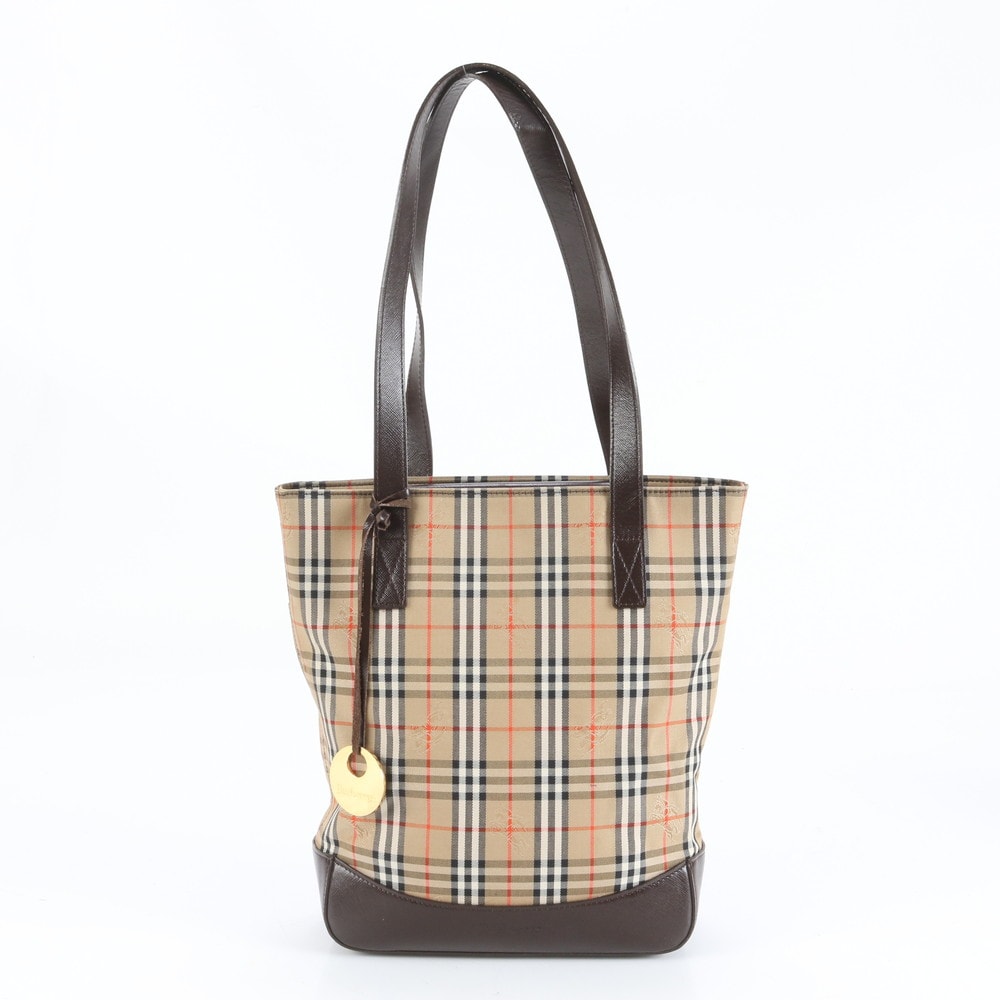 ■美品 バーバリー ノバ チェックトート バッグ レザー×キャンバス