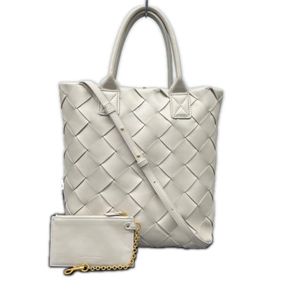BOTTEGA VENETA 希少 美品 マキシカバ イントレチャート 2way トートバッグ ショルダーバッグ 570800 RFID確認済 レザー アイボリー ハンドバッグ BV ABランク 中古 鑑定済 ボッテガバッグ