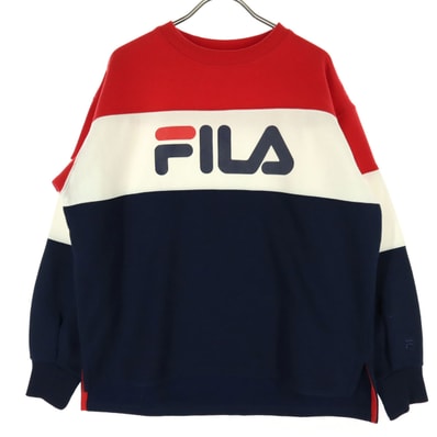 FILA フィラ 裏起毛 ロゴプリント 長袖 トレーナー M ネイビー