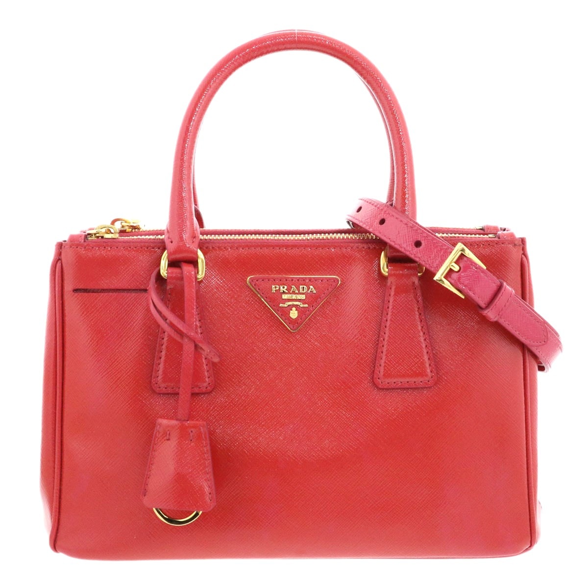 【値下げ】PRADA プラダ ガレリア 2WAY ハンドバッグ トライアングルロゴ  ショルダーバッグ BN2316 サフィアーノ レッド  レディース【中古】