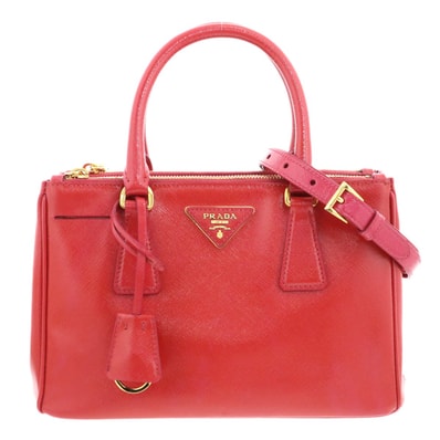 【値下げ】PRADA プラダ ガレリア 2WAY ハンドバッグ トライアングルロゴ ショルダーバッグ BN2316 サフィアーノ レッド レディース【中古】