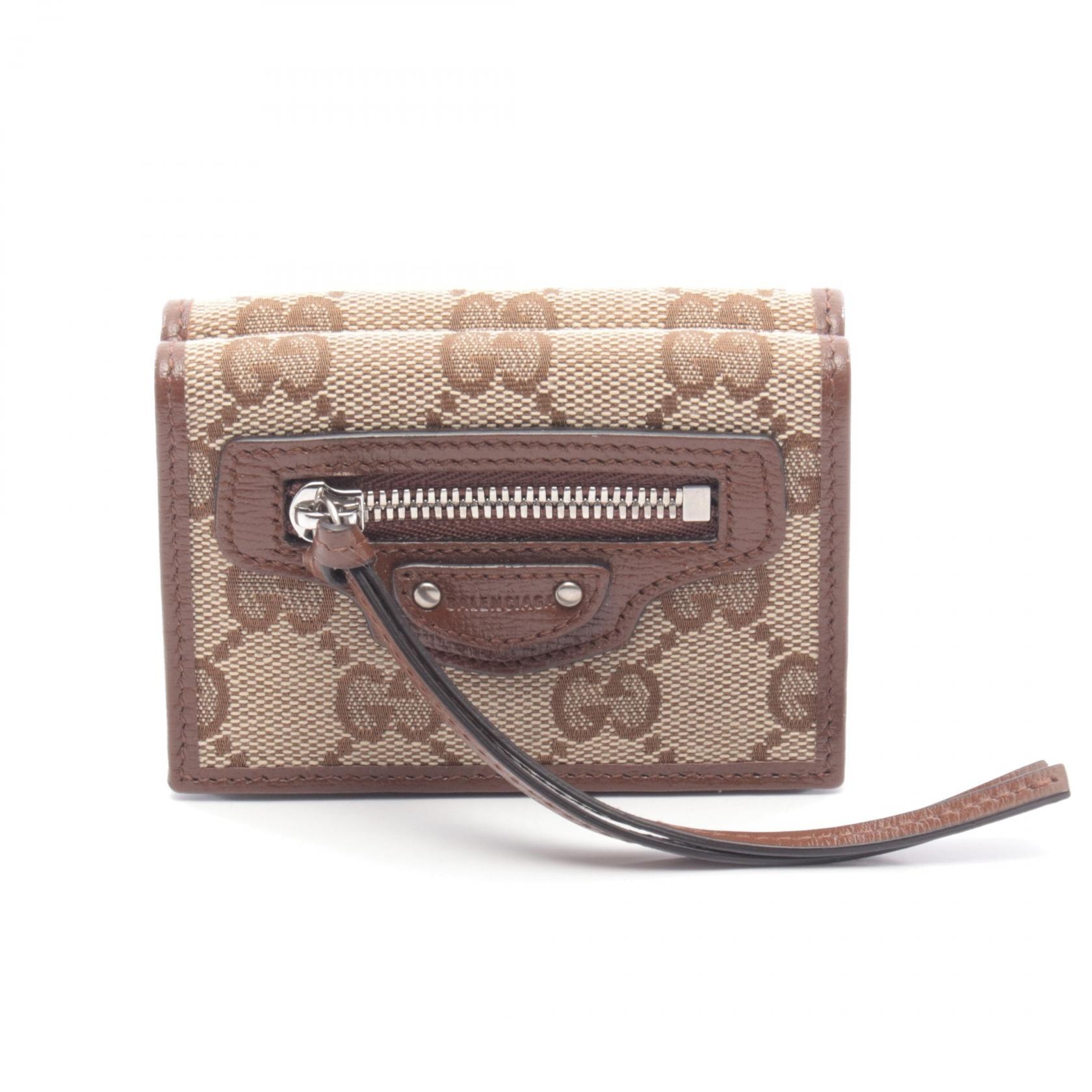 グッチ GUCCI GUCCI × BALENCIAGA ハッカープロジェクト 三つ折り財布 財布 キャンバス レザー レディース ベージュ系 / ブラウン系 【中古】