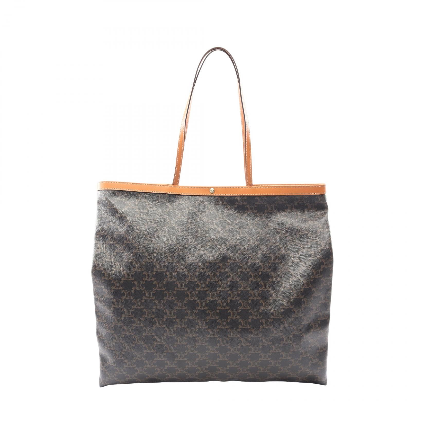 セリーヌ CELINE ビッグ フラット ショッパーバッグ トリオンフ トートバッグ バッグ PVCコーティングキャンバス レザー レディース ブラック系 / ブラウン系 123842O9003MI 【新品】