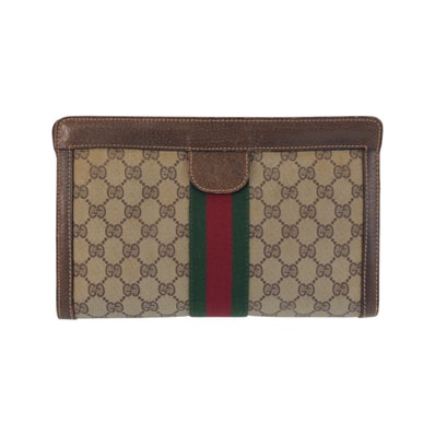 GUCCI グッチ ヴィンテージ シェリーライン オールドグッチ オールドグッチ ベージュ ブラウン GGスプリームキャンバス レザー/ クラッチバッグ セカンドバッグ 600974 【中古】