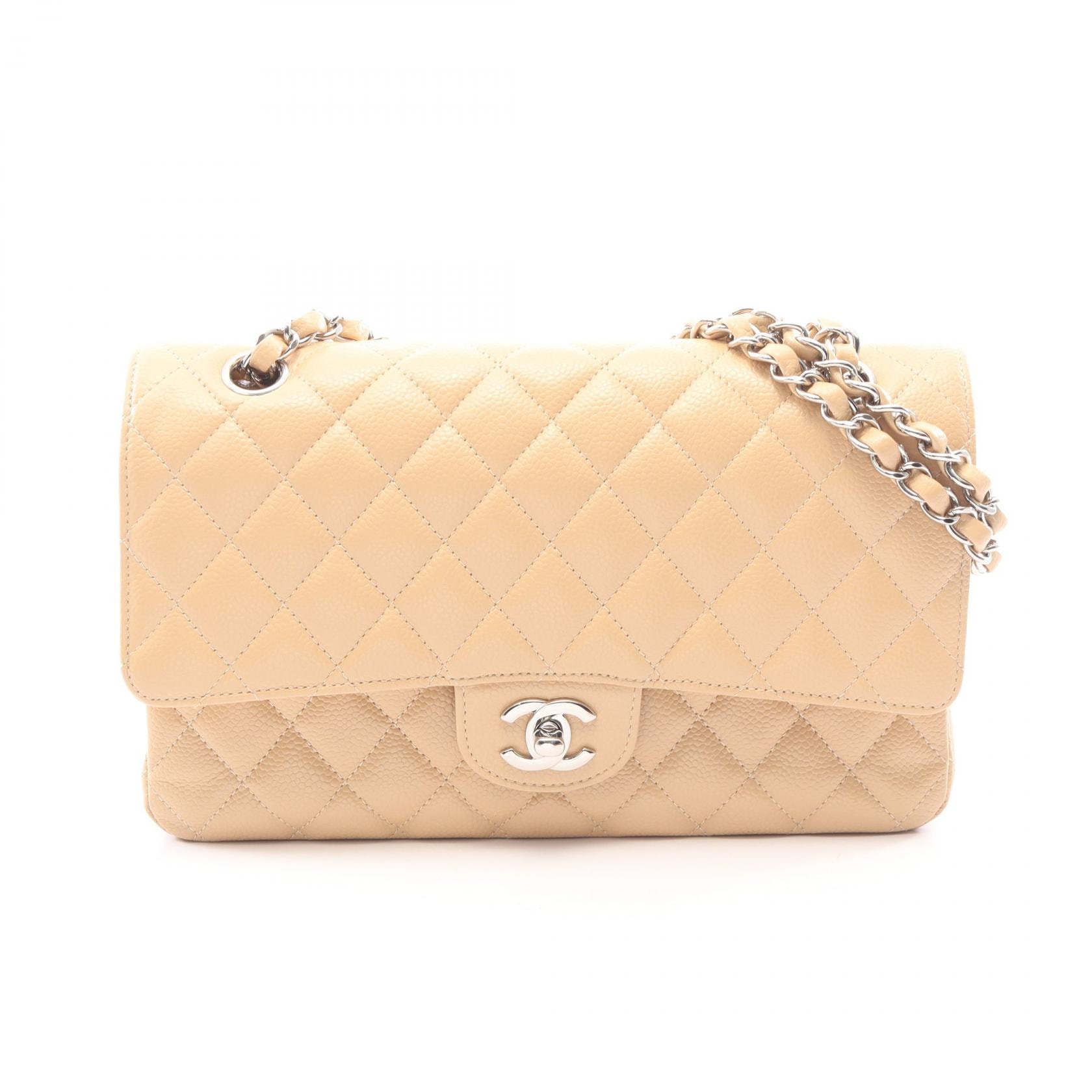 シャネル CHANEL マトラッセ Wフラップ ショルダーバッグ バッグ キャビアスキン(グレインドカーフ) レディース ベージュ系 A01112 【中古】