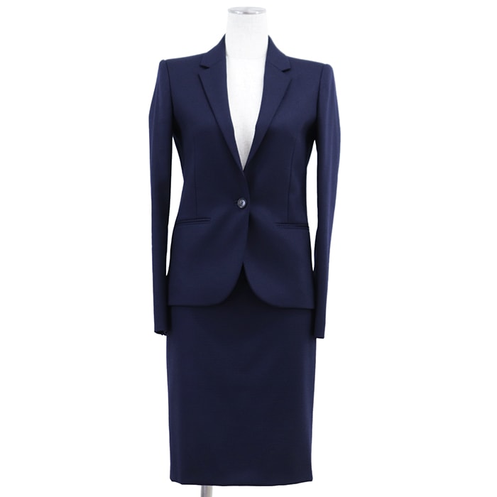 【SALE】GUCCI グッチ セットアップ サイズ 36 レディース テーラード ジャケット ホースビットチェーン 1B スカート ロゴプレート ウール混 ウールブレンド 伸縮性 スーツ ネイビー 紺 イタリア製