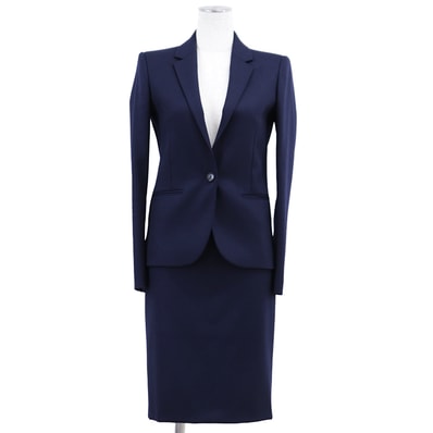 【SALE】GUCCI グッチ セットアップ サイズ 36 レディース テーラード ジャケット ホースビットチェーン 1B スカート ロゴプレート ウール混 ウールブレンド 伸縮性 スーツ ネイビー 紺 イタリア製