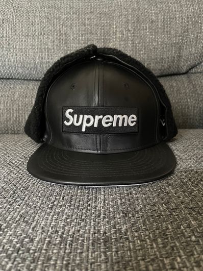 Supreme Leather Earflap Box Logo New Era "Black"