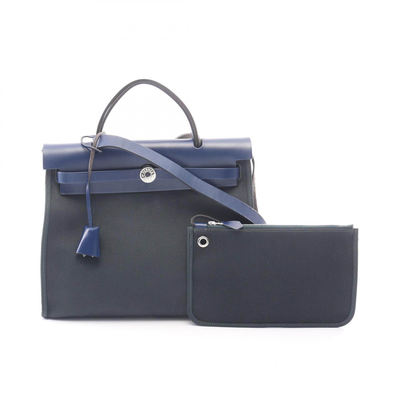 エルメス HERMES エールバッグジップPM 2WAY ハンドバッグ バッグ キャンバス トワルオフィシエ / ヴァッシュハンター トワルオフィシエ ブルーサフィール C刻印(2018年製造) レディース グリーン系 / ブルー系