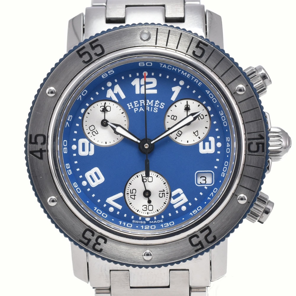 エルメス HERMES CL2.317 クリッパーダイバー クロノグラフ ブルー クォーツ ユニセックス 美品 腕時計 L#147812