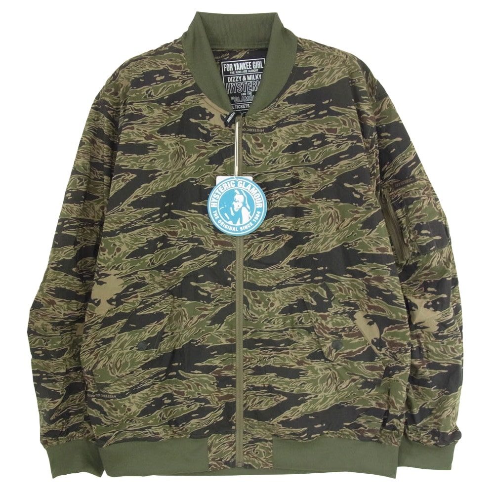 HYSTERIC GLAMOUR ヒステリックグラマー ブルゾン 02261AB08 STAR MA-1 ジャケット カモフラ 迷彩 ブルゾン カーキ系 L【新古品】【未使用】【中古】