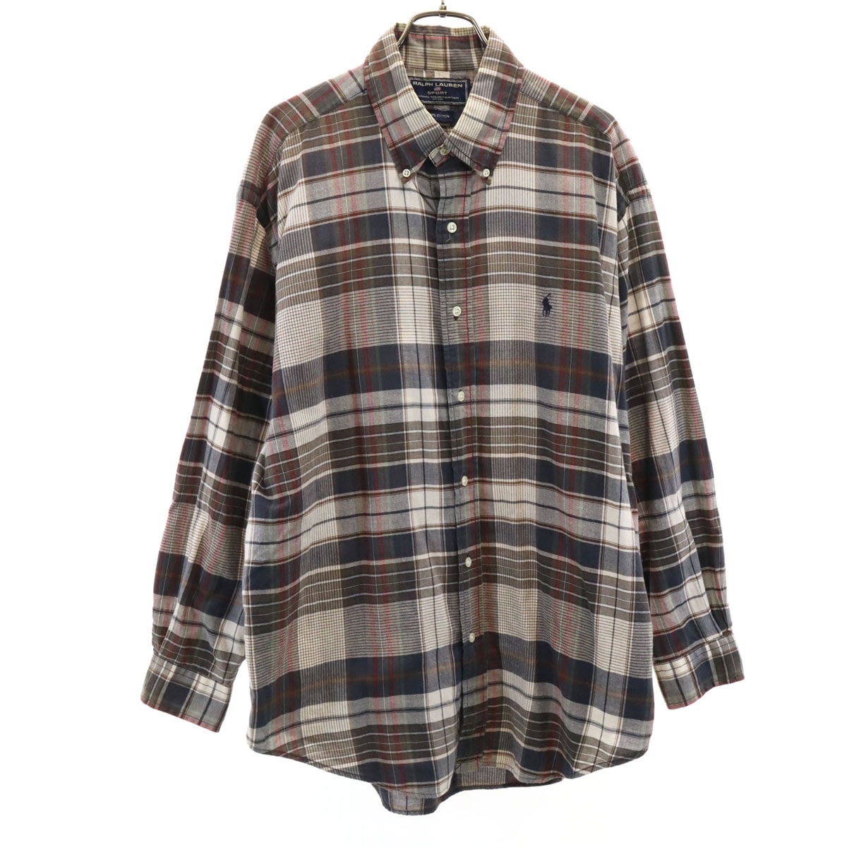 RALPH LAUREN SPORT ラルフローレンスポーツ チェック柄 長袖 ボタンダウンシャツ L カーキ系