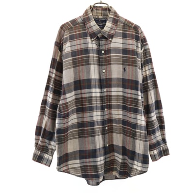 RALPH LAUREN SPORT ラルフローレンスポーツ チェック柄 長袖 ボタンダウンシャツ L カーキ系