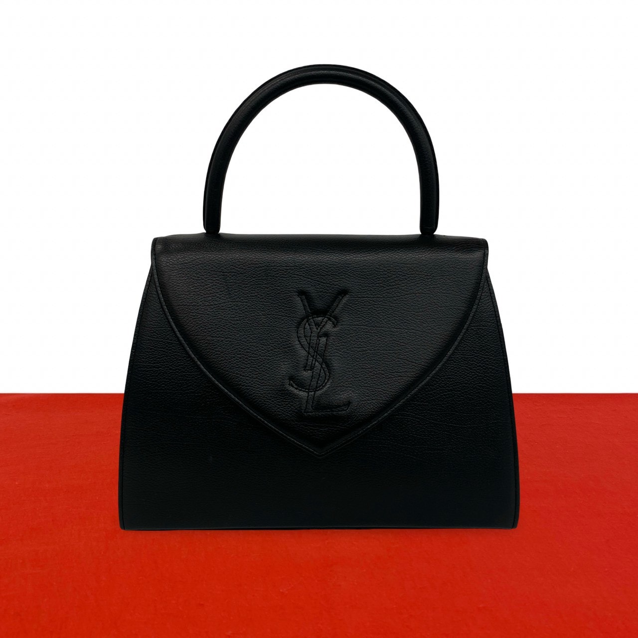 YVES SAINT LAURENT イヴ・サンローラン YSL ロゴ レザー ハンドバッグ ブラック
 190-3