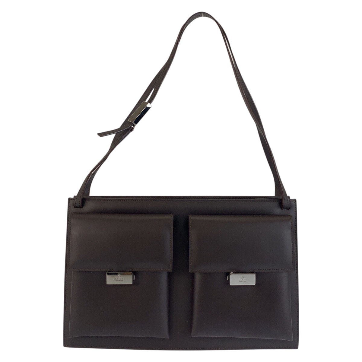 GUCCI グッチ ダブルポケット ブラウン レザー ショルダーバッグ 603297 【中古】
