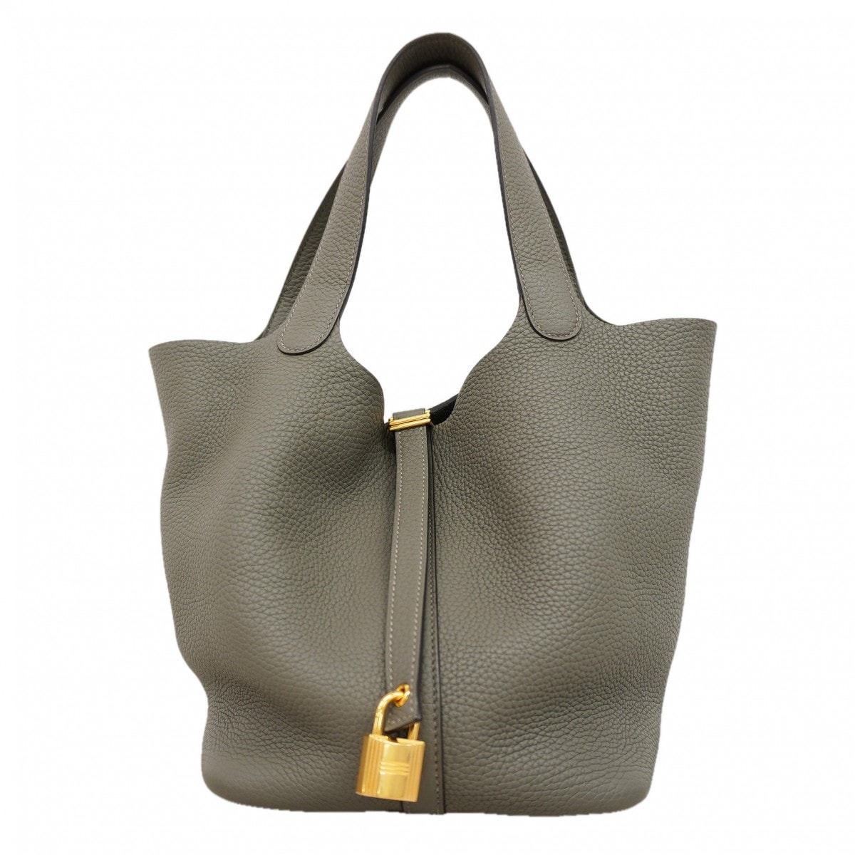 【6fa1149】エルメス ハンドバッグ ピコタンロックMM トリヨンクレマンス グリメイヤー ゴールド金具 U刻印【中古】レディース
