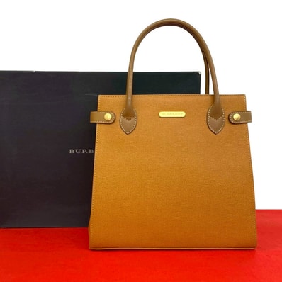 BURBERRY バーバリー ノバチェック 柄 ロゴ プレート 金具 レザー ハンドバッグ ブラウン
73080
