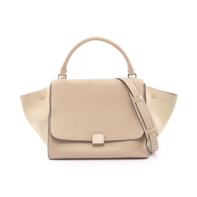 セリーヌ CELINE トラペーズ ミディアム ハンドバッグ バッグ レザー スウェード レディース ベージュ系 【中古】