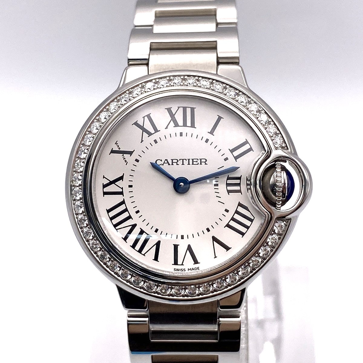 【値下げ】CARTIER カルティエ バロンブルー ダイヤベゼル 28mm Silver 腕時計 W4BB0015 シルバー シルバー  レディース【中古】
