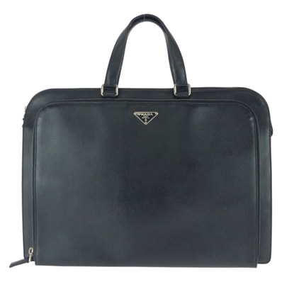 PRADA プラダ サフィアーノ 三角ロゴプレート ブラック 黒 シルバー金具 レザー ビジネスバッグ ブリーフケース 603961 【中古】