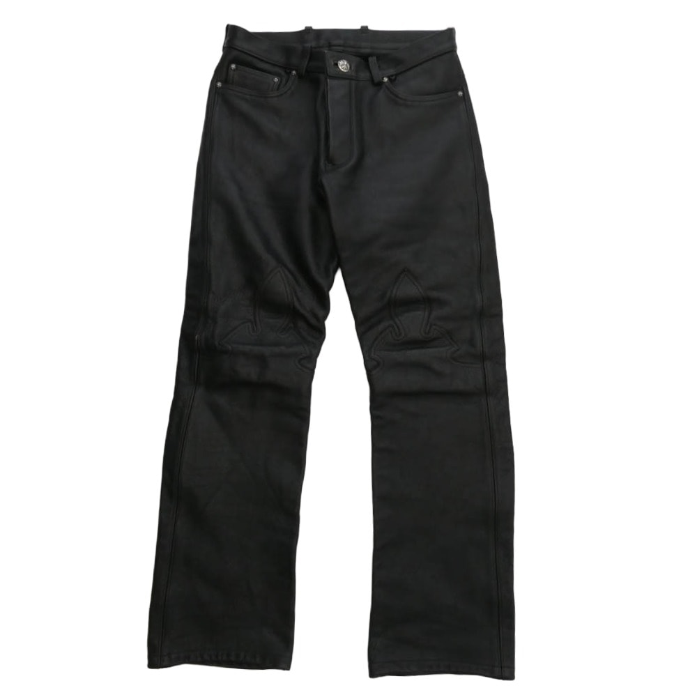 CHROME HEARTS クロムハーツ(原本無) パンツ Flare Knee Cross Ball Button Leather Pants フレアニー クロスボールボタン オールレザー パンツ ブラック系【中古】
