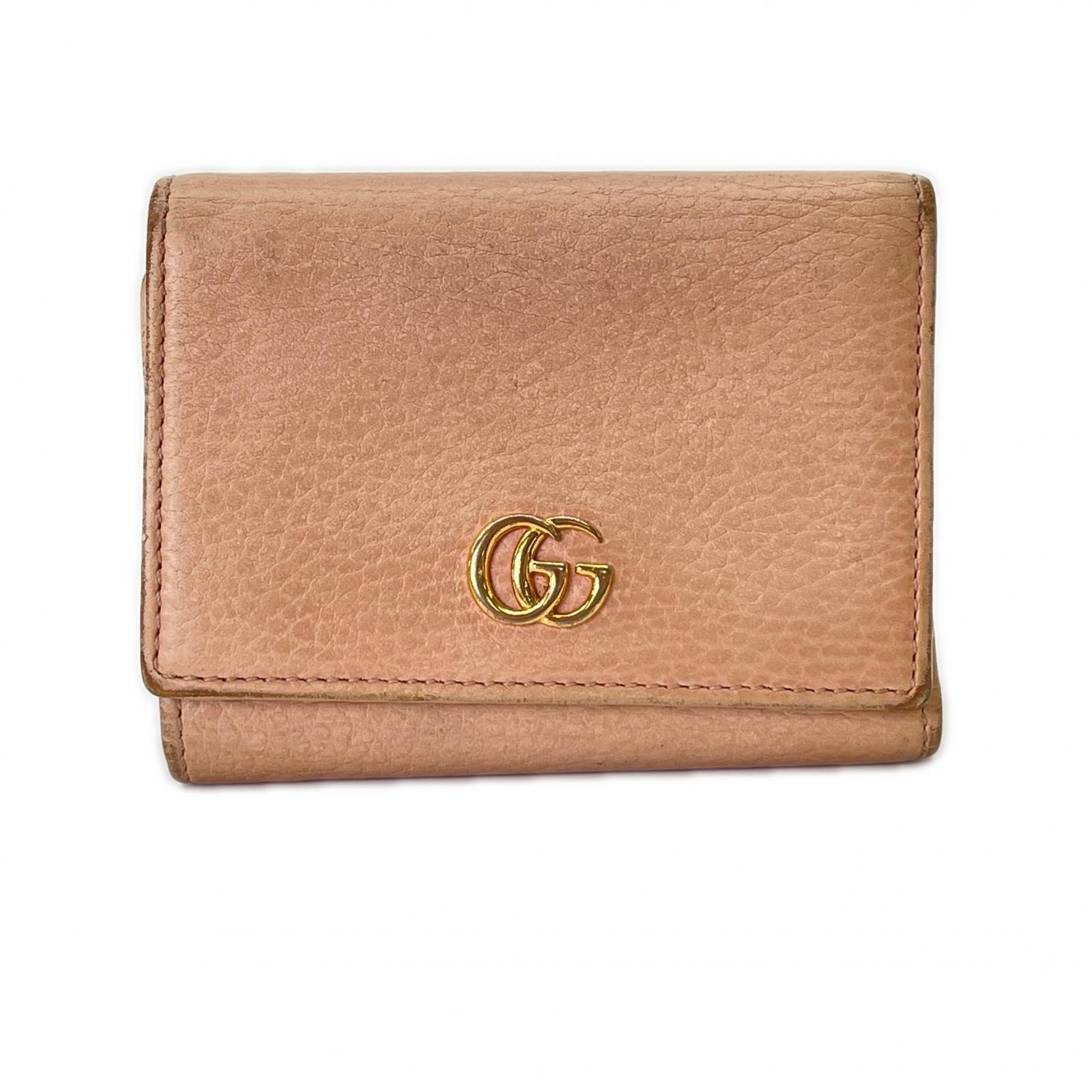 GUCCI グッチ マーモント 474746 二つ折り財布 レザー ピンク レディース【中古】