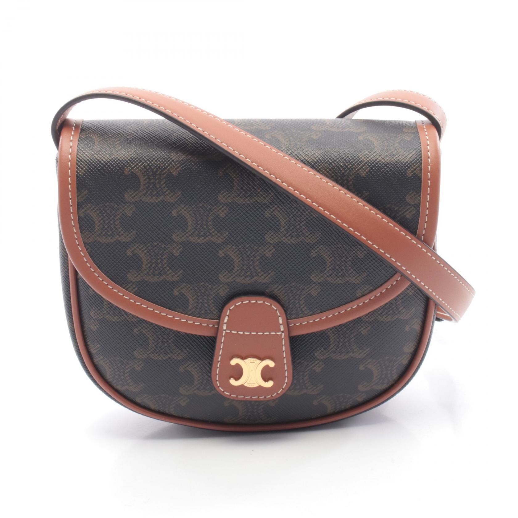 セリーヌ CELINE トリオンフ ミニブザス ショルダーバッグ バッグ PVCコーティングキャンバス レザー レディース ブラック系 / ブラウン系 196702BZJ 【中古】