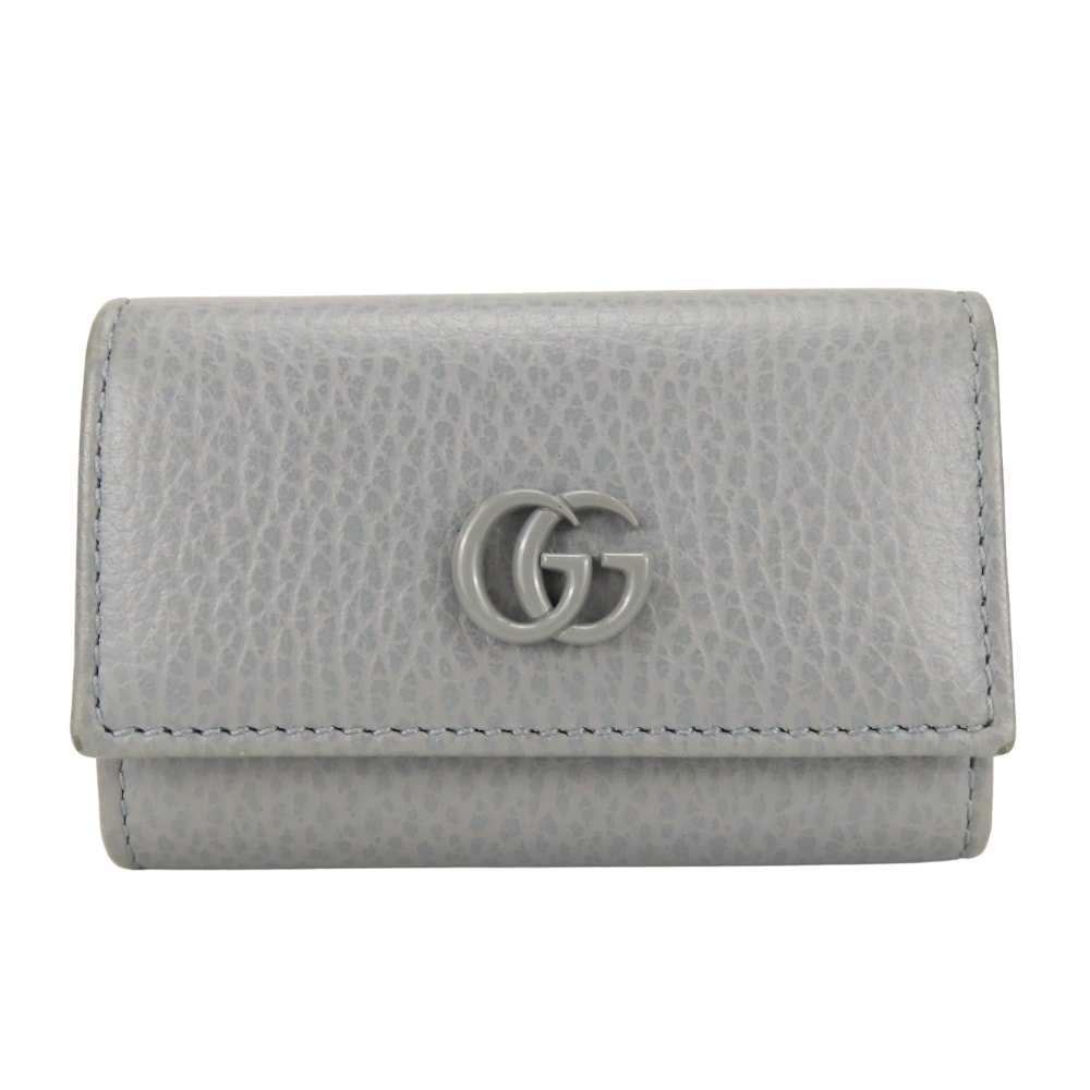 【中古】 グッチ キーケース GGマーモント 456118 レザー グレー 6連 鍵 小物 レディース 女性 GUCCI