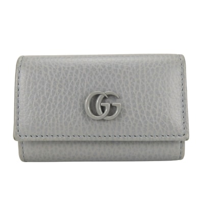 【中古】 グッチ キーケース GGマーモント 456118 レザー グレー 6連 鍵 小物 レディース 女性 GUCCI
