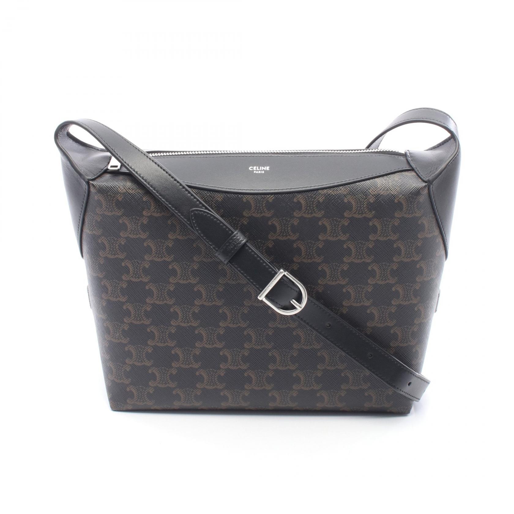 セリーヌ CELINE HARRY ハリー トリオンフ ショルダーバッグ バッグ PVCコーティングキャンバス レザー レディース ブラック系 / ブラウン系 122332GUK38SI 【新品】