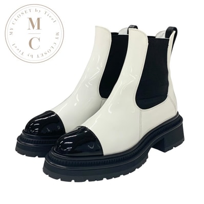 シャネル CHANEL ブーツ ショートブーツ 靴 シューズ パテント ホワイト ブラック ココマーク サイドゴア