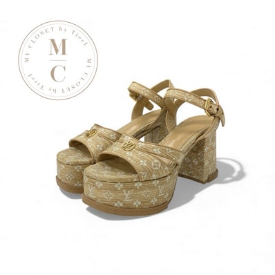 ルイヴィトン LOUIS VUITTON マヤライン モノグラム サンダル 靴 シューズ ラフィア ベージュ LVロゴ ストラップ