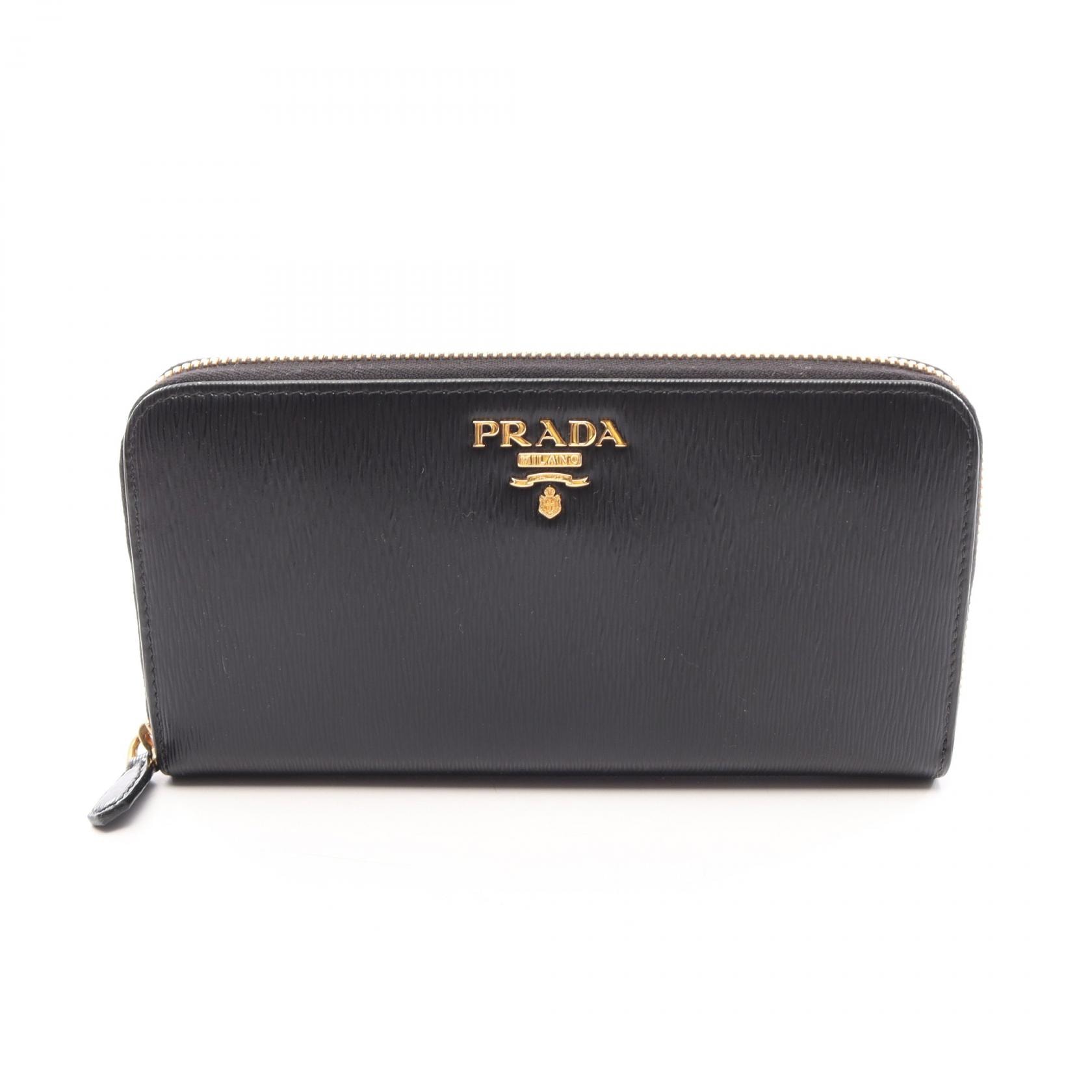 プラダ PRADA ラウンド長財布 財布 レザー レディース ブラック系 【中古】
