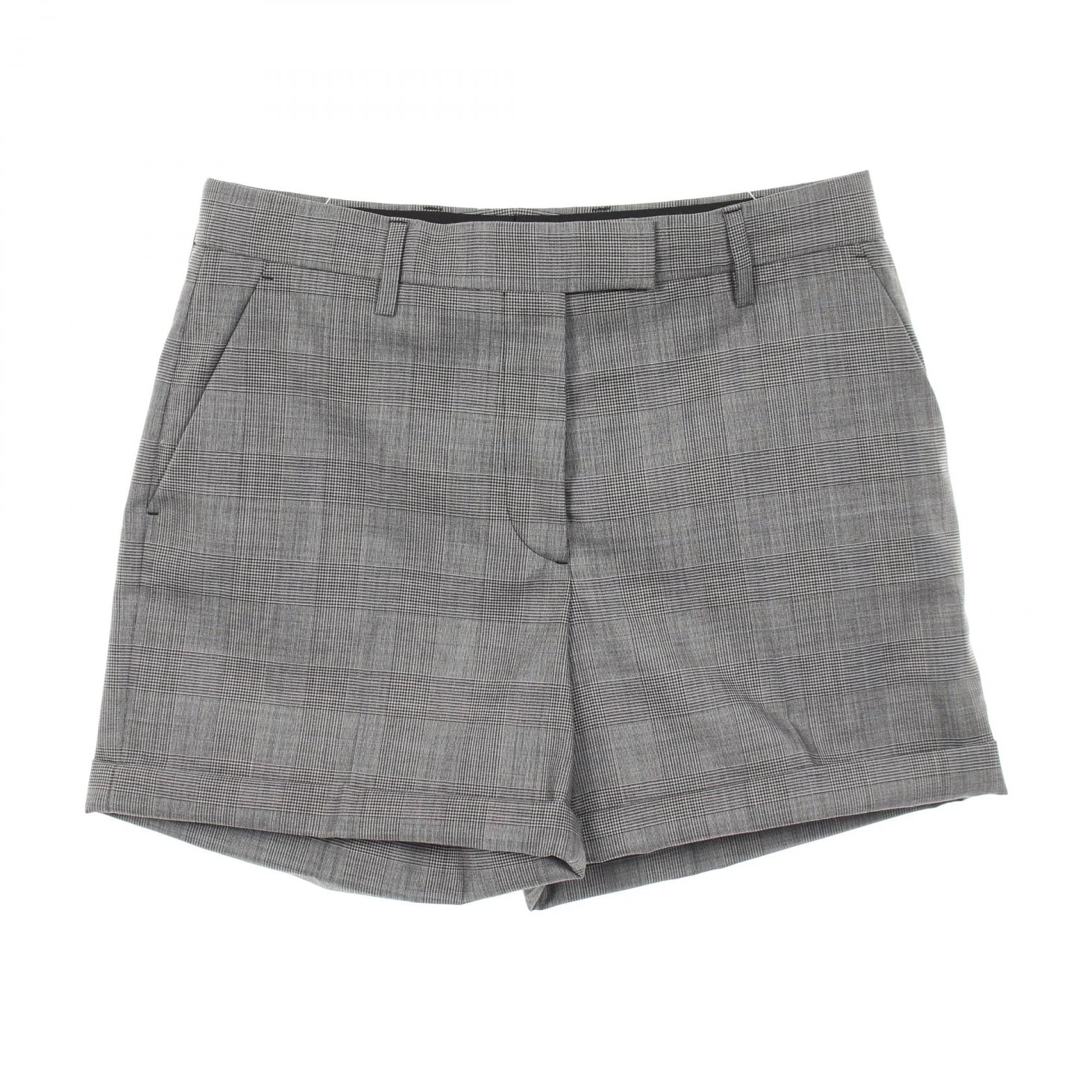 プラダ PRADA グレンチェック ショート パンツ 衣料品 ボトムス ウール コットン レディース グレー系 【中古】