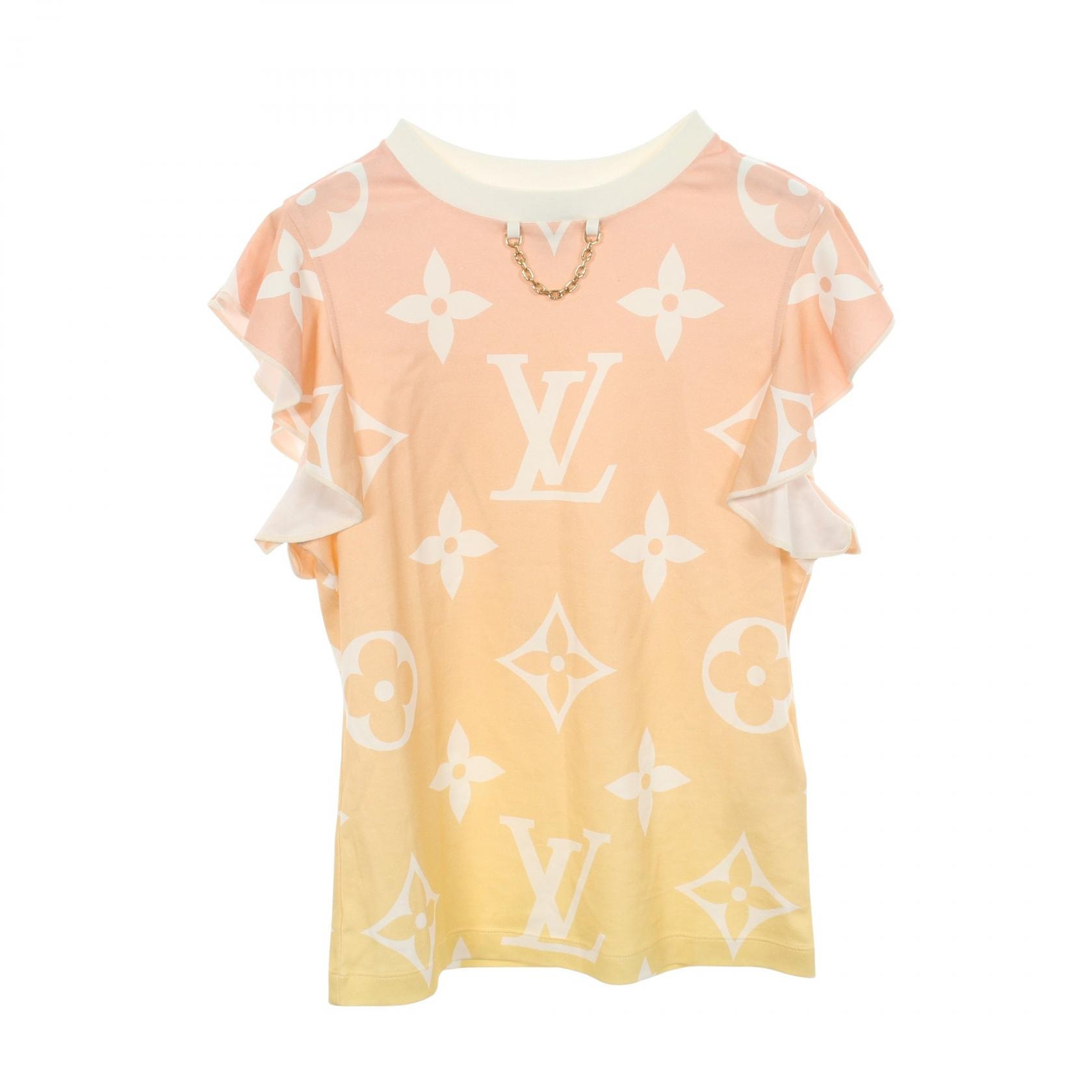 ルイ・ヴィトン LOUIS VUITTON サンライズモノグラム チェーン付き 半袖Tシャツ 衣料品 トップス コットン オレンジ レディース オレンジ系 / イエロー系 RW212J DT1 FLTS01 【中古】