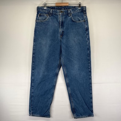 古着 カーハート Carhartt デニム パンツ ジーンズ ワーク テーパード 裏地付き 5ポケット ジッパーフライ ブルー系 メンズ