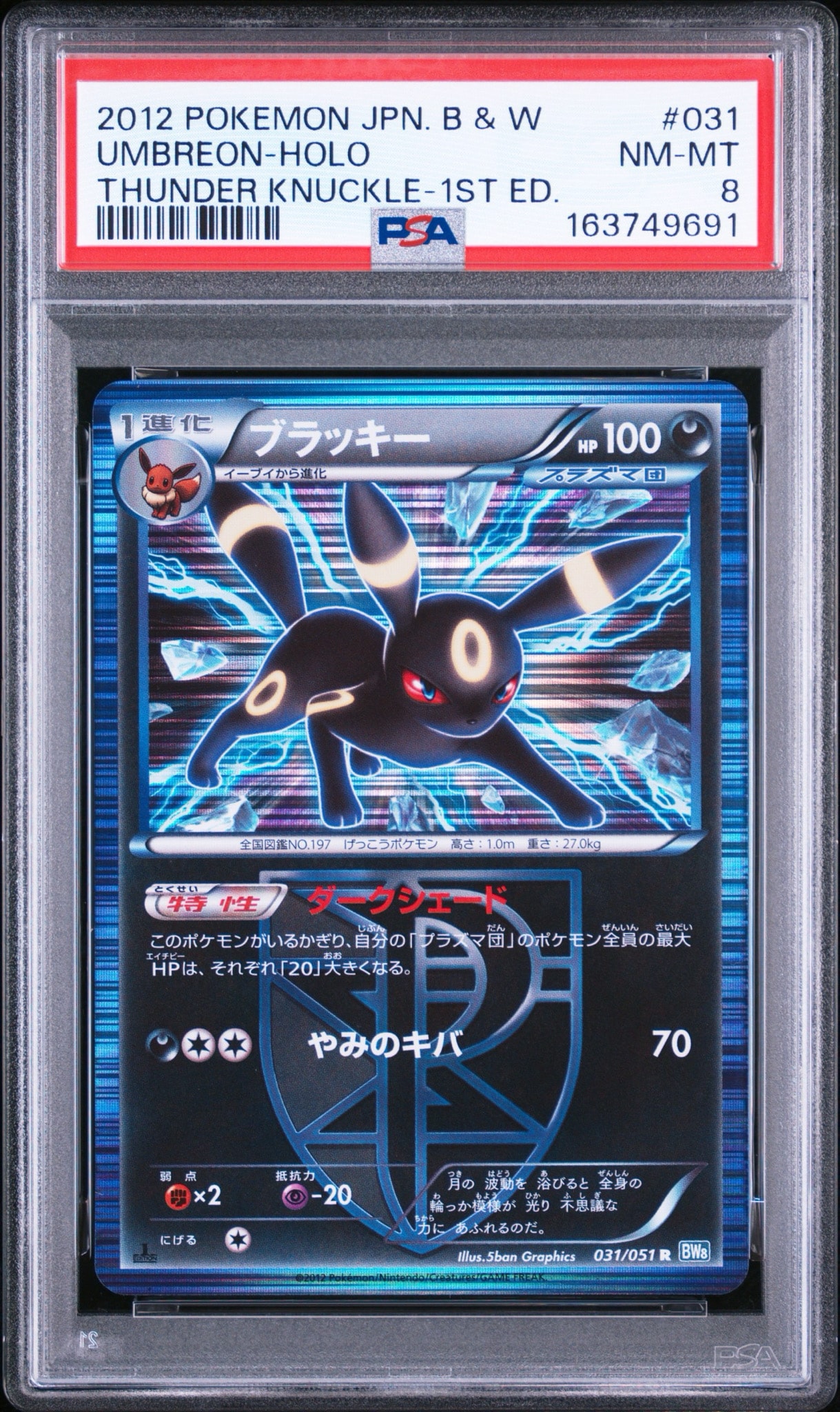 【PSA8】ブラッキー R BW8 ライデンナックル 031/051 ブラッキー R :1ED [BW8 031/051](拡張パック「ライデンナックル