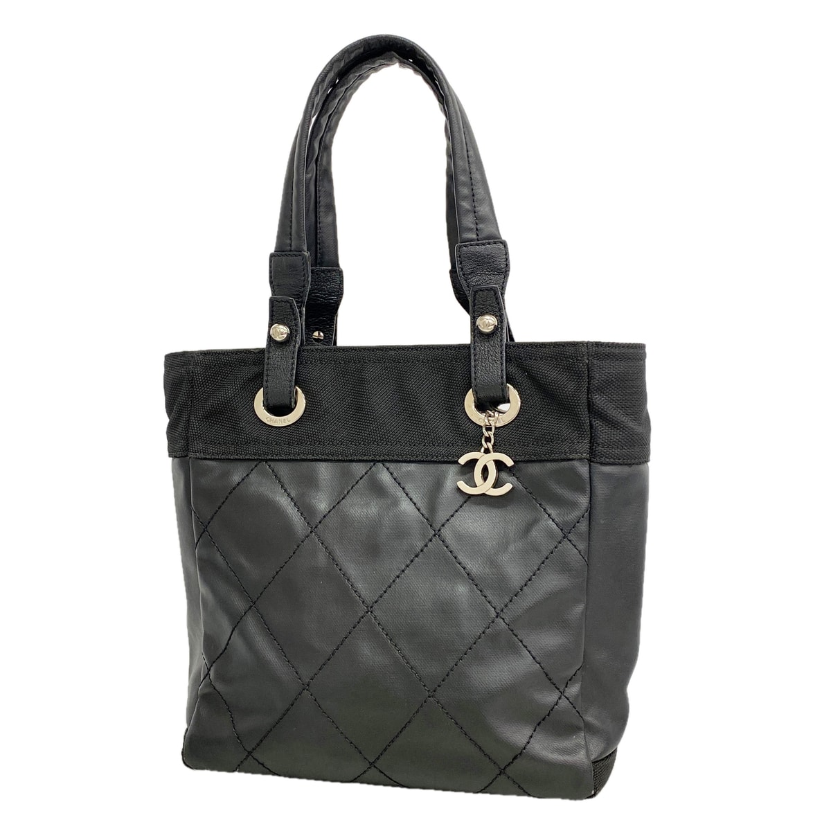 【6ia1204】シャネル トートバッグ パリビアリッツ キャンバス ブラック シルバー金具【中古】レディース