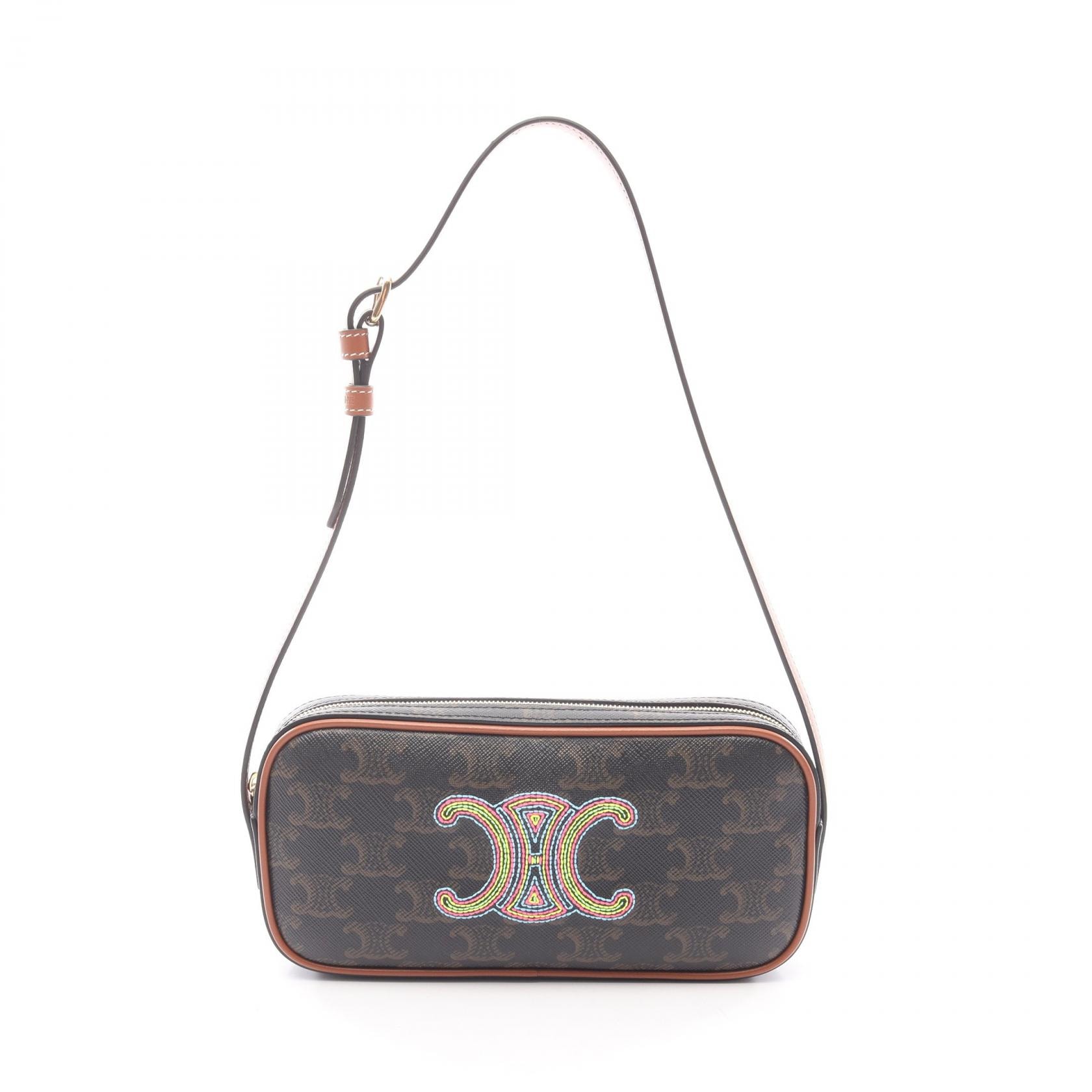 セリーヌ CELINE キュイル トリオンフ ミニカメラバッグ ショルダーバッグ バッグ PVCコーティングキャンバス レザー レディース ブラック系 / ブラウン系 / マルチカラー 【中古】